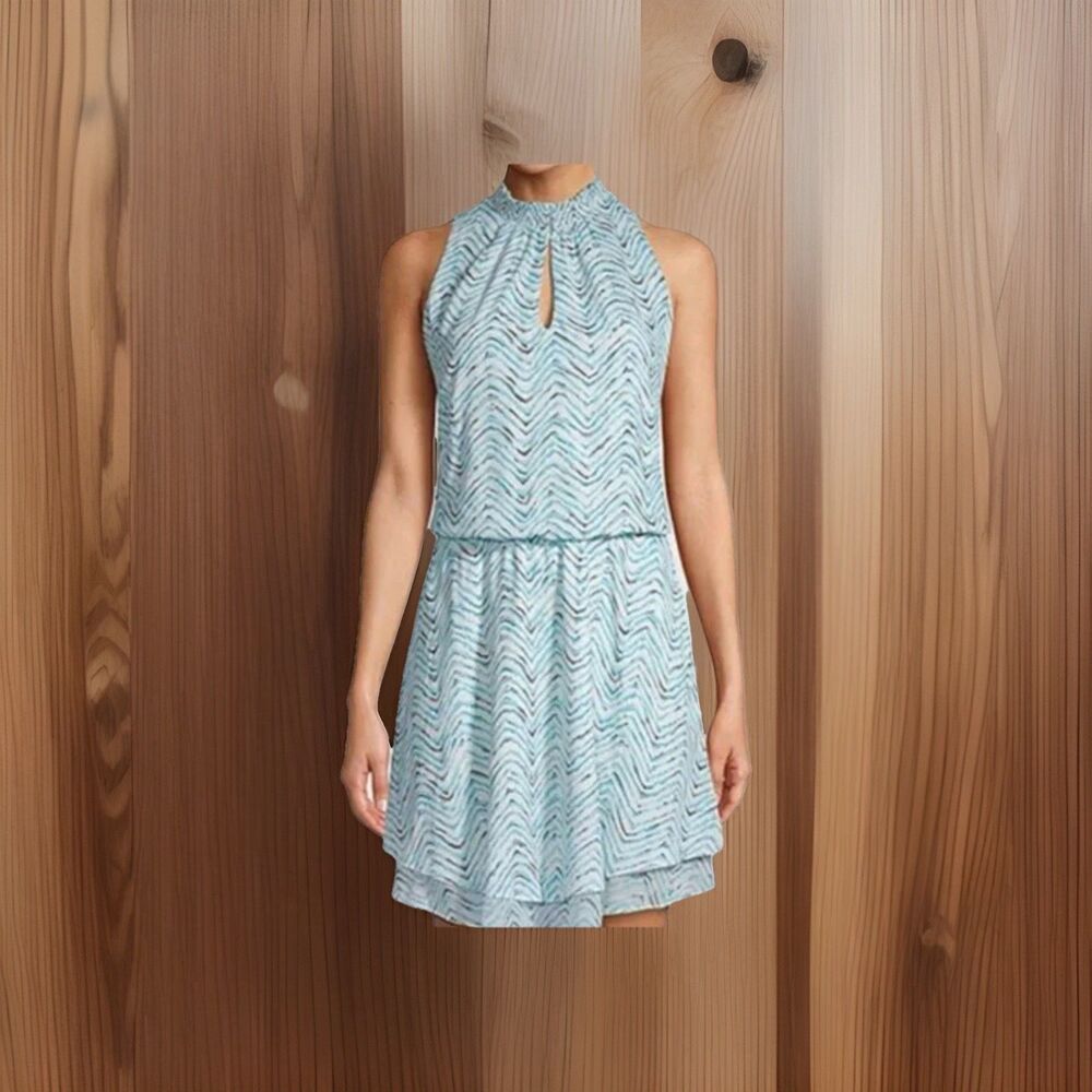 White House Black Market Aqua Chevron Halter Midi Dress